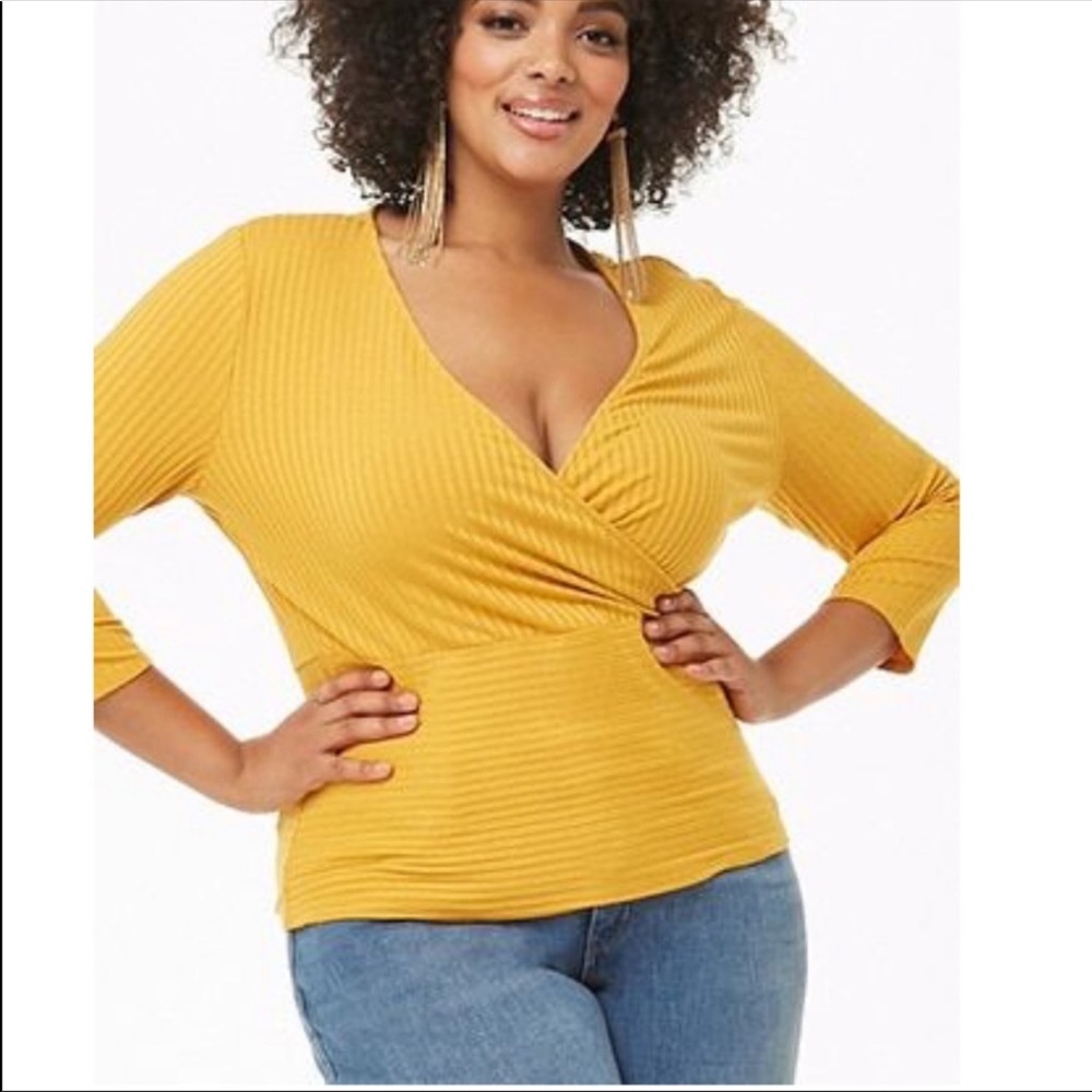 F21+ Ribbed V Neck Surplice Top